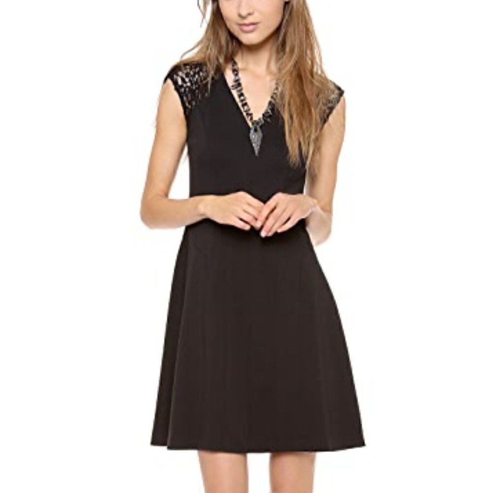 Black Ponte Knit Lace Dress